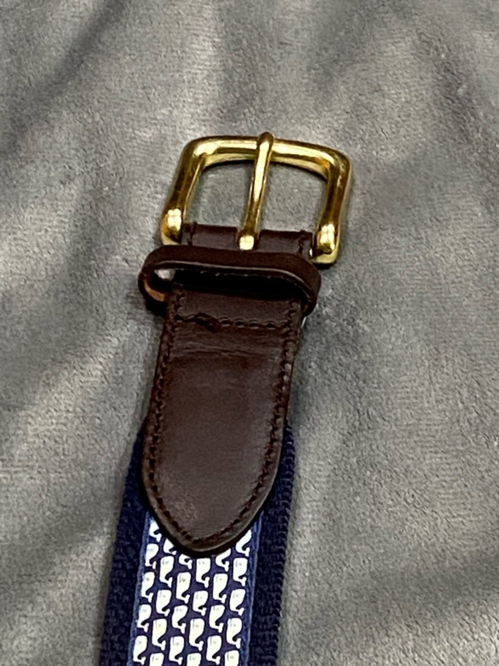 Vineyard Vines Navy Woven Whale-Pattern Belt with Brass Buckle - Picture 3 of 7